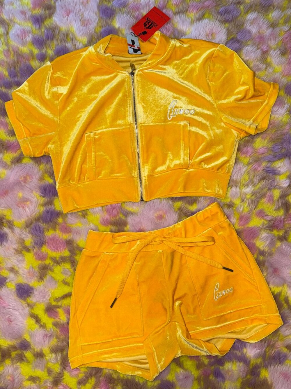 Yellow Vintage Style Velour Two-Piece Set (Gsuwoo brand)